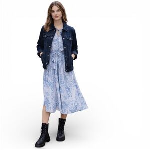 LC Lauren Conrad Blue White Paisley Midi Dress Size M Boho Tie Waist Y2K